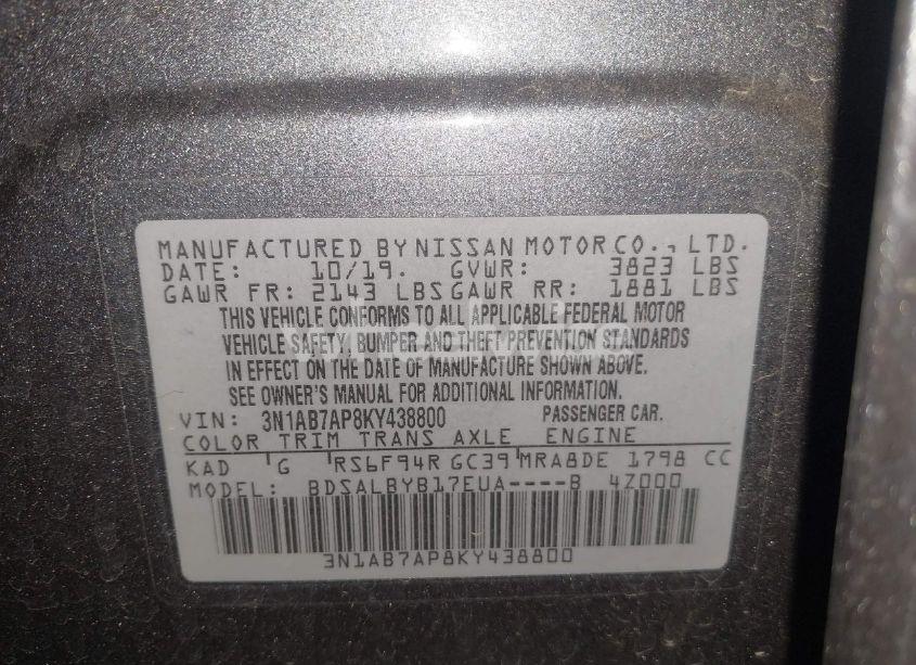 Photo 9 of 2019 Nissan Sentra S (VIN 3N1AB7AP8KY438800)