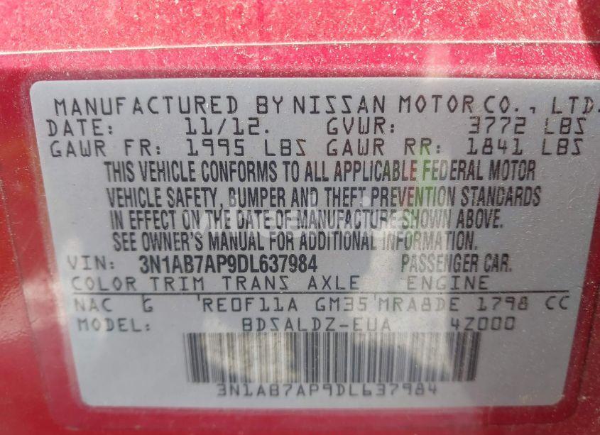 Photo 9 of 2013 Nissan Sentra SV (VIN 3N1AB7AP9DL637984)