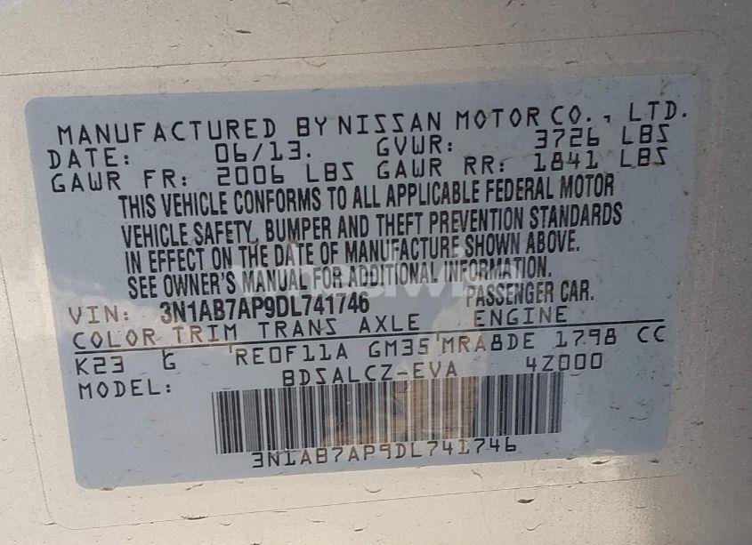 Photo 9 of 2013 Nissan Sentra S (VIN 3N1AB7AP9DL741746)