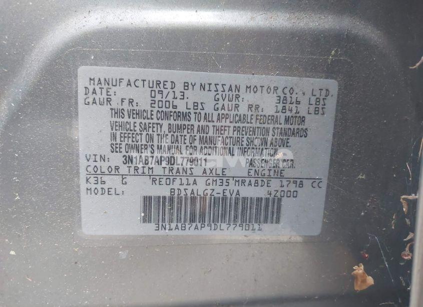 Photo 9 of 2013 Nissan Sentra SL (VIN 3N1AB7AP9DL779011)