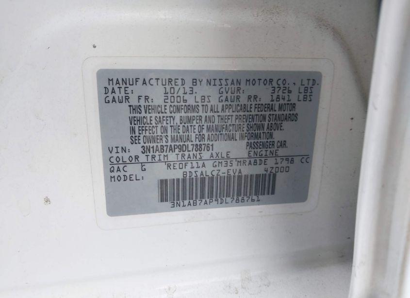 Photo 9 of 2013 Nissan Sentra S (VIN 3N1AB7AP9DL788761)