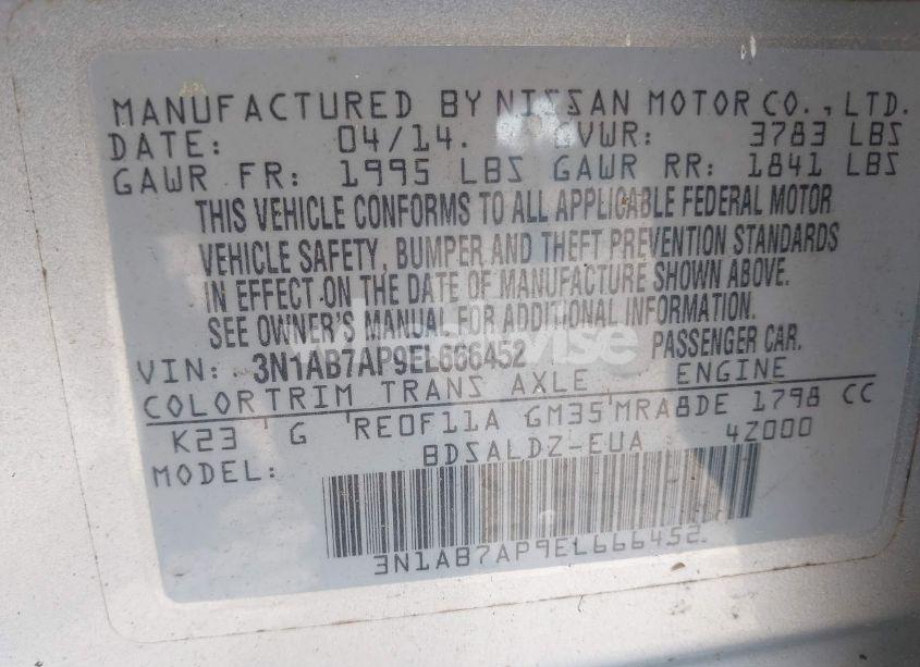 Photo 9 of 2014 Nissan Sentra (VIN 3N1AB7AP9EL666452)