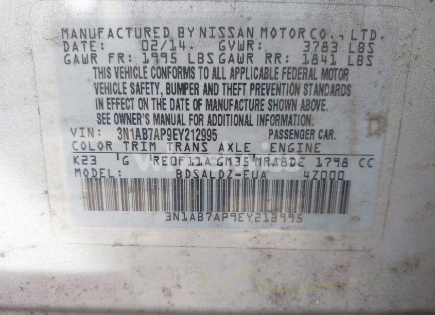 Photo 9 of 2014 Nissan Sentra FE+ S/FE+ SV/S/SL/SR/SV (VIN 3N1AB7AP9EY212995)