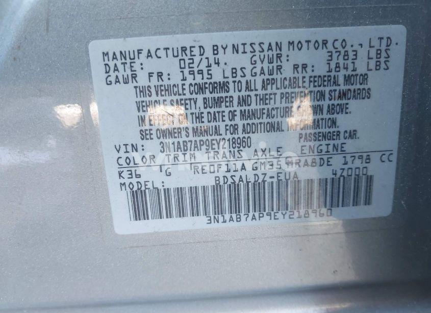 Photo 9 of 2014 Nissan Sentra FE+ S/FE+ SV/S/SL/SR/SV (VIN 3N1AB7AP9EY218960)