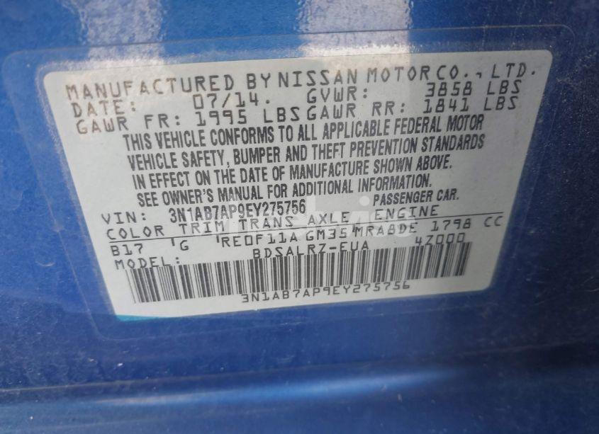 Photo 9 of 2014 Nissan Sentra SR (VIN 3N1AB7AP9EY275756)