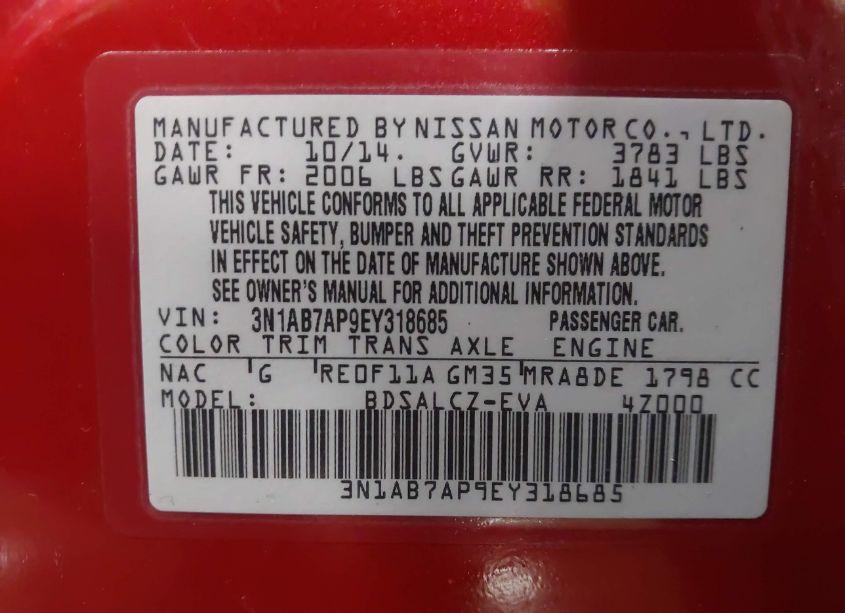 Photo 9 of 2014 Nissan Sentra S (VIN 3N1AB7AP9EY318685)