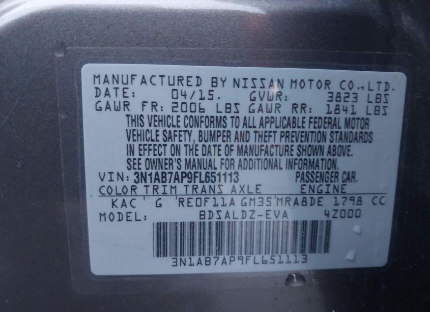 Photo 9 of 2015 Nissan Sentra FE+ S/S/SL/SR/SV (VIN 3N1AB7AP9FL651113)
