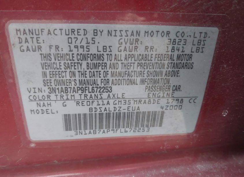 Photo 9 of 2015 Nissan Sentra FE+ S/S/SL/SR/SV (VIN 3N1AB7AP9FL672253)
