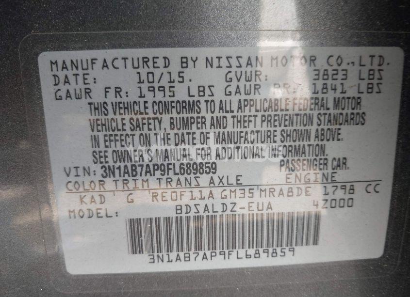 Photo 9 of 2015 Nissan Sentra SV (VIN 3N1AB7AP9FL689859)