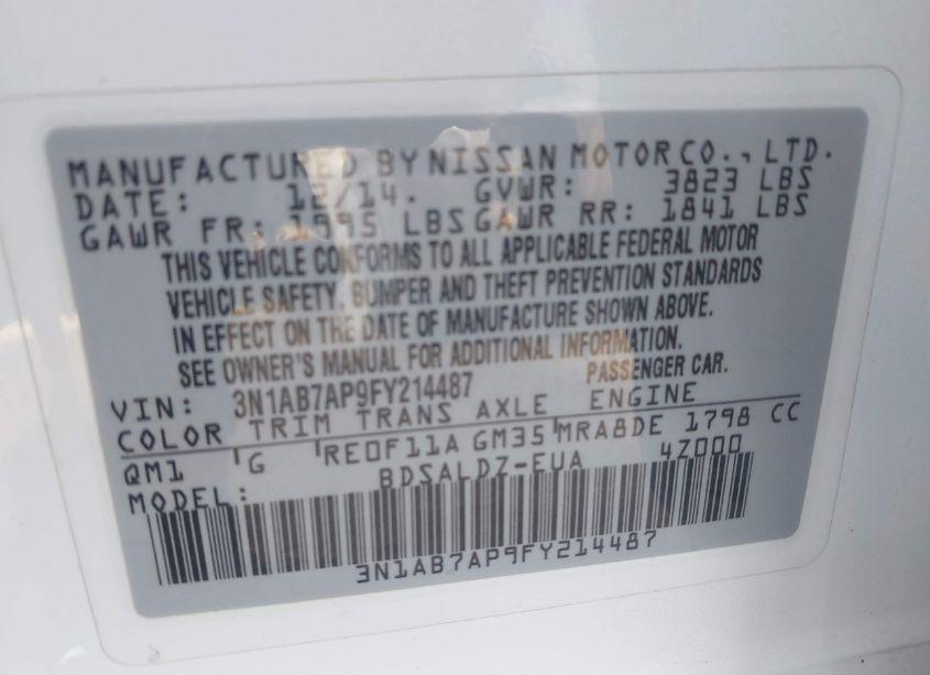 Photo 9 of 2015 Nissan Sentra SV (VIN 3N1AB7AP9FY214487)