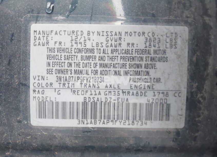 Photo 9 of 2015 Nissan Sentra FE+ S/S/SL/SR/SV (VIN 3N1AB7AP9FY218734)