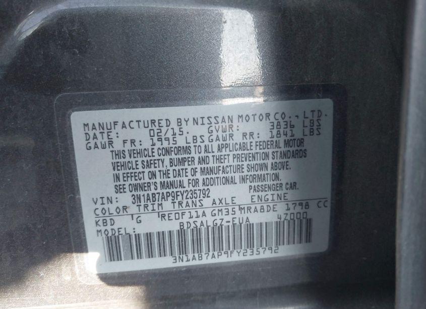 Photo 9 of 2015 Nissan Sentra SL (VIN 3N1AB7AP9FY235792)