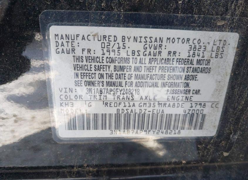 Photo 9 of 2015 Nissan Sentra FE+ S/S/SL/SR/SV (VIN 3N1AB7AP9FY248218)