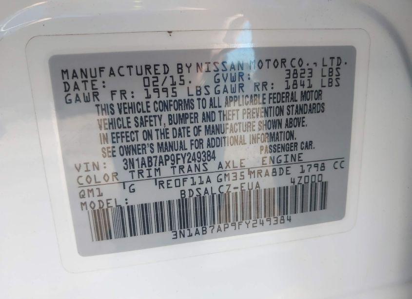 Photo 9 of 2015 Nissan Sentra FE+ S/S/SL/SR/SV (VIN 3N1AB7AP9FY249384)