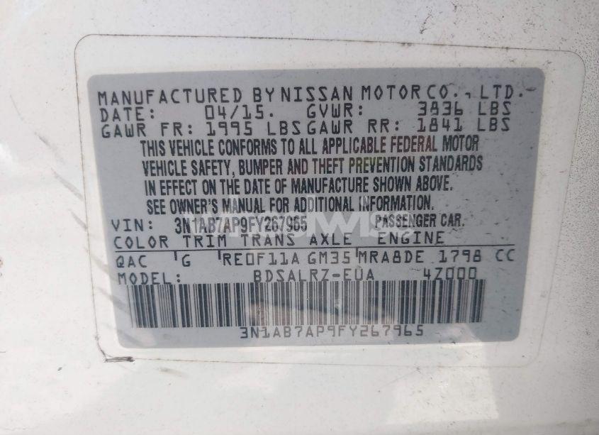 Photo 9 of 2015 Nissan Sentra SR (VIN 3N1AB7AP9FY267965)