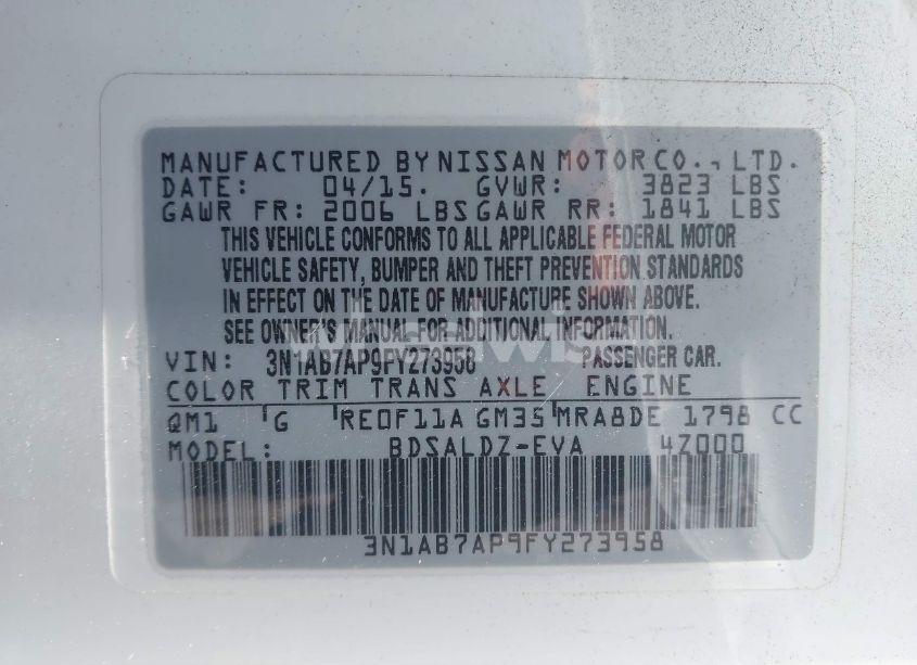 Photo 9 of 2015 Nissan Sentra FE+ S/S/SL/SR/SV (VIN 3N1AB7AP9FY273958)