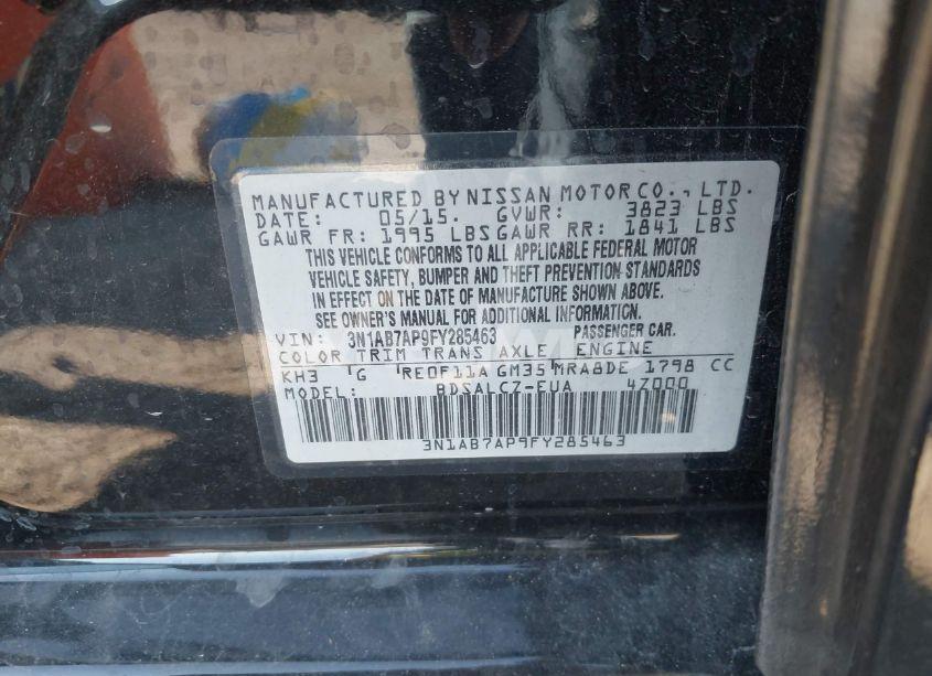 Photo 9 of 2015 Nissan Sentra S (VIN 3N1AB7AP9FY285463)