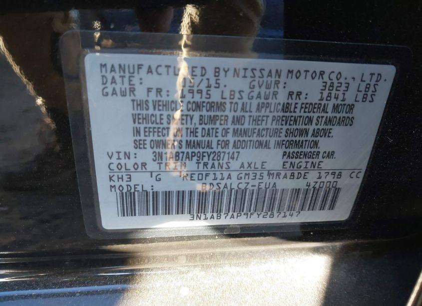 Photo 9 of 2015 Nissan Sentra S (VIN 3N1AB7AP9FY287147)
