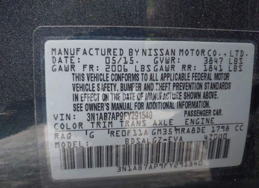 Photo 9 of 2015 Nissan Sentra SL (VIN 3N1AB7AP9FY291540)