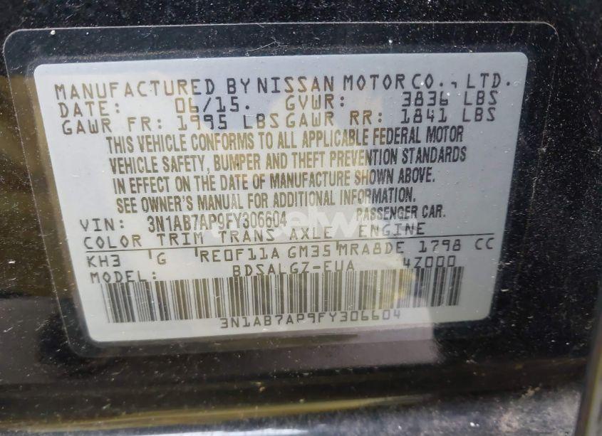 Photo 9 of 2015 Nissan Sentra S/SV/SR/SL (VIN 3N1AB7AP9FY306604)