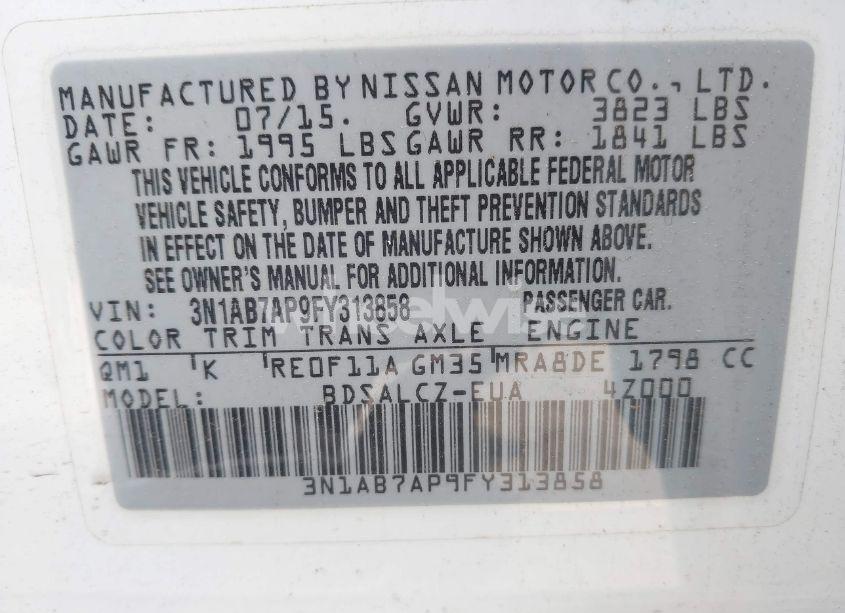 Photo 9 of 2015 Nissan Sentra S (VIN 3N1AB7AP9FY313858)