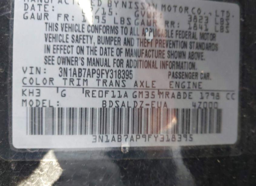 Photo 9 of 2015 Nissan Sentra SV (VIN 3N1AB7AP9FY318395)