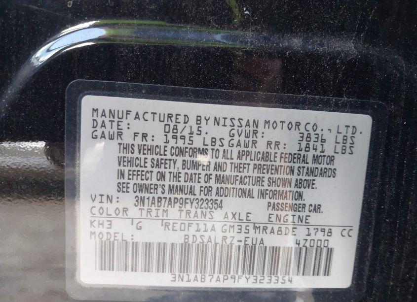 Photo 9 of 2015 Nissan Sentra SR (VIN 3N1AB7AP9FY323354)