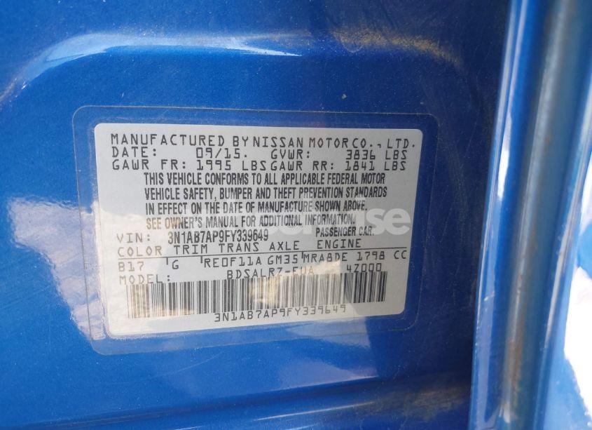 Photo 9 of 2015 Nissan Sentra SR (VIN 3N1AB7AP9FY339649)