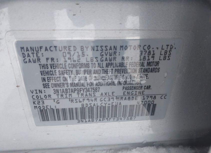 Photo 9 of 2015 Nissan Sentra S (VIN 3N1AB7AP9FY347587)
