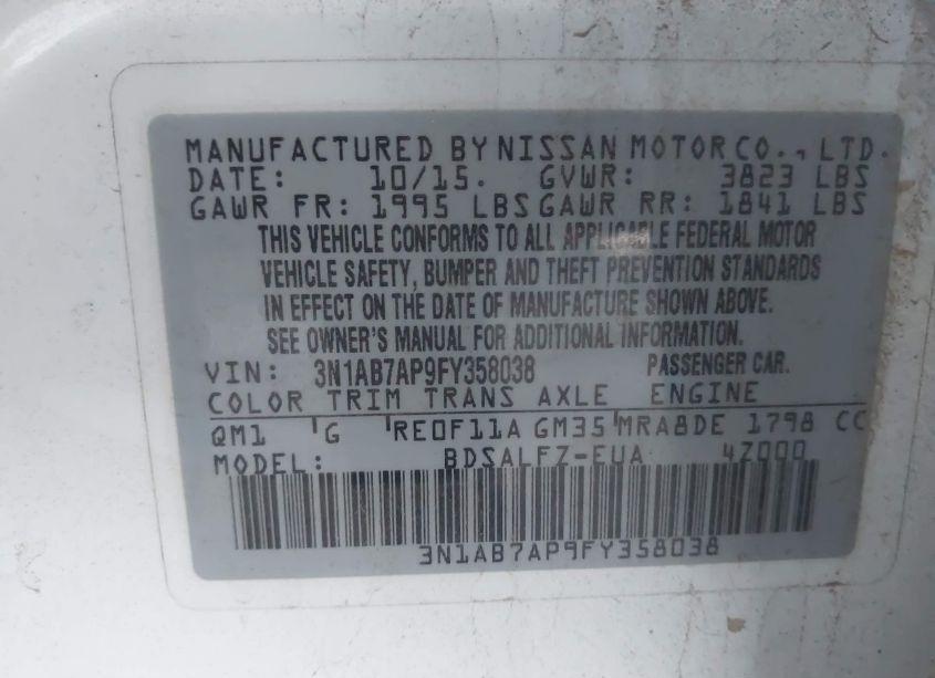 Photo 9 of 2015 Nissan Sentra FE+ S (VIN 3N1AB7AP9FY358038)