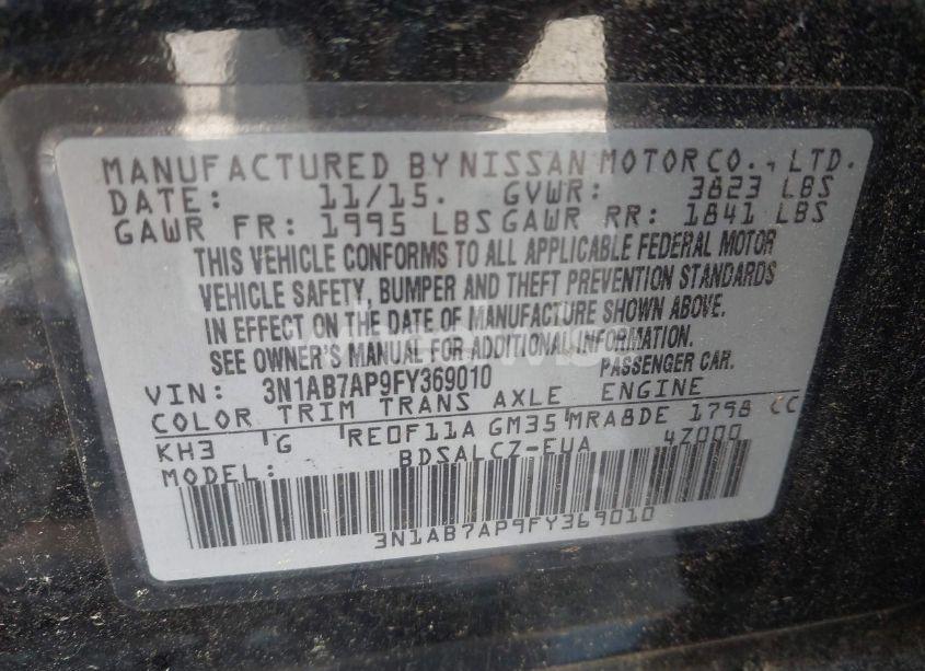 Photo 9 of 2015 Nissan Sentra S (VIN 3N1AB7AP9FY369010)