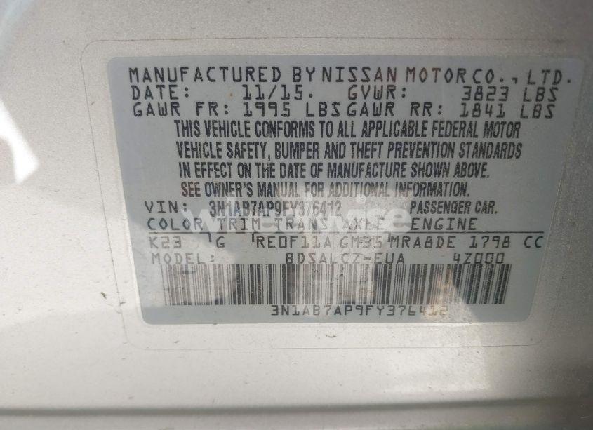 Photo 9 of 2015 Nissan Sentra S (VIN 3N1AB7AP9FY376412)
