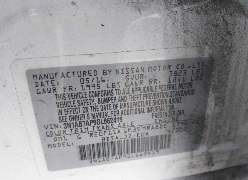 Photo 9 of 2016 Nissan Sentra FE+ S/S/SL/SR/SV (VIN 3N1AB7AP9GL662419)