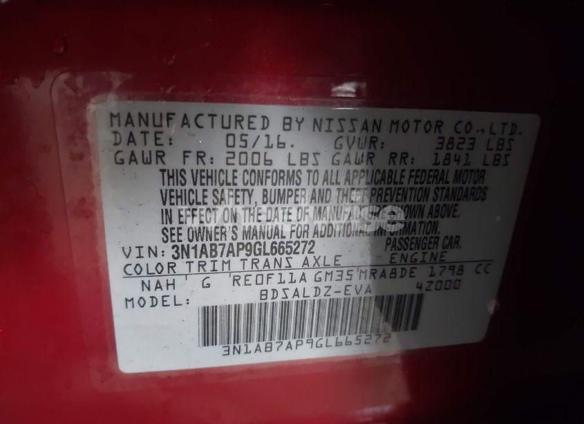 Photo 9 of 2016 Nissan Sentra SV (VIN 3N1AB7AP9GL665272)