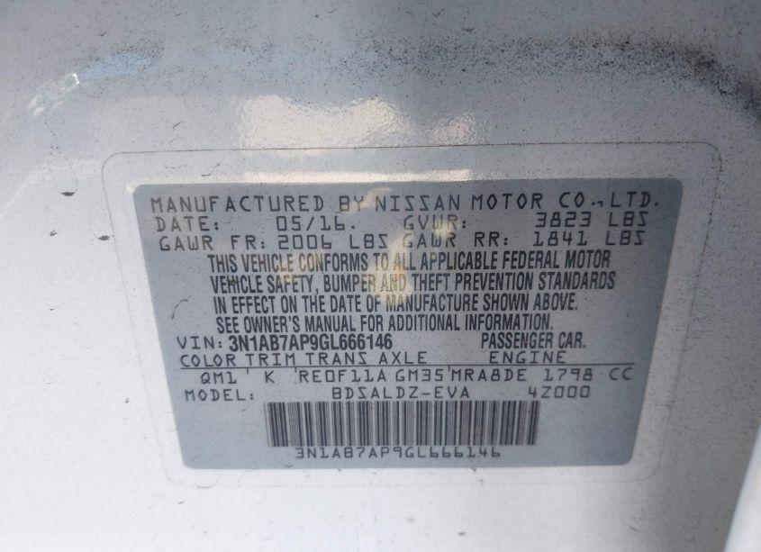 Photo 9 of 2016 Nissan Sentra FE+ S/S/SL/SR/SV (VIN 3N1AB7AP9GL666146)