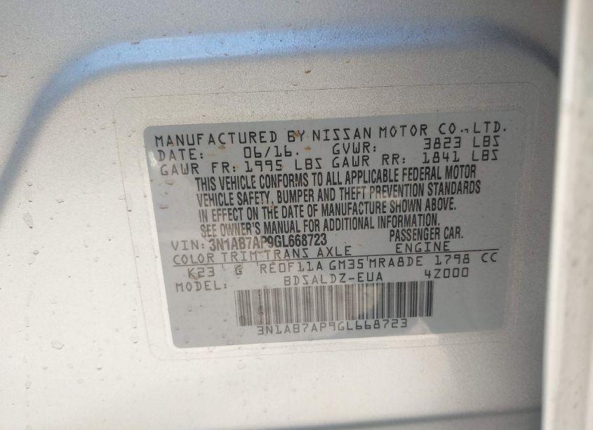 Photo 9 of 2016 Nissan Sentra SV (VIN 3N1AB7AP9GL668723)