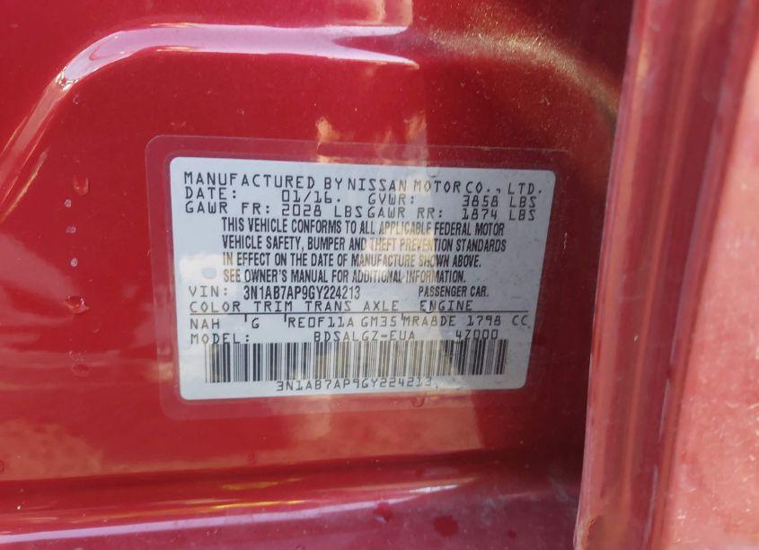 Photo 9 of 2016 Nissan Sentra SL (VIN 3N1AB7AP9GY224213)