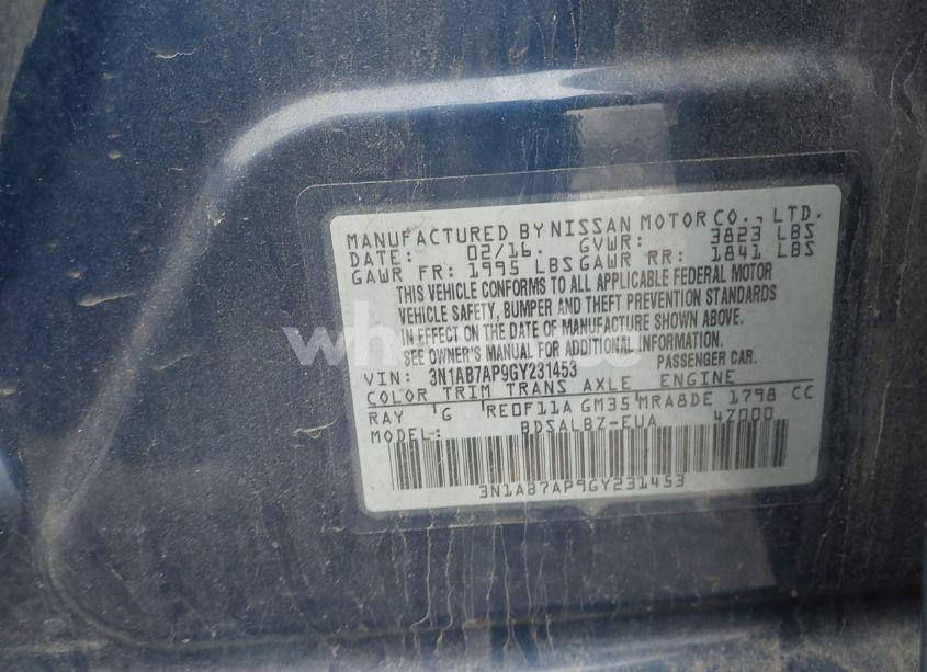 Photo 9 of 2016 Nissan Sentra FE+ S/S/SL/SR/SV (VIN 3N1AB7AP9GY231453)