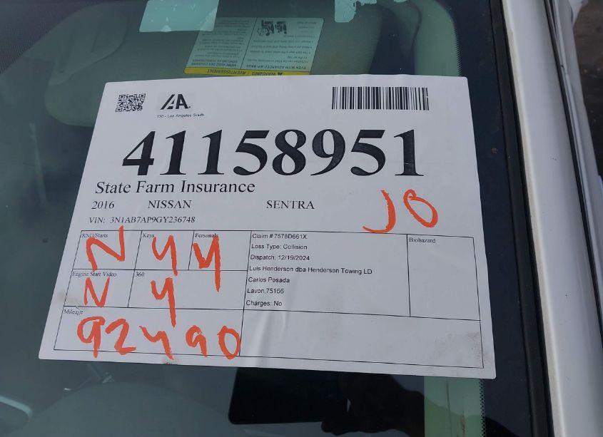 Photo 17 of 2016 Nissan Sentra SV (VIN 3N1AB7AP9GY236748)