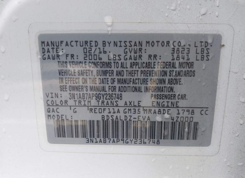 Photo 9 of 2016 Nissan Sentra SV (VIN 3N1AB7AP9GY236748)