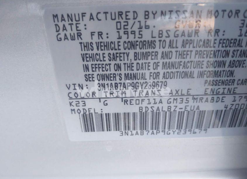 Photo 9 of 2016 Nissan Sentra FE+ S/S/SL/SR/SV (VIN 3N1AB7AP9GY239679)