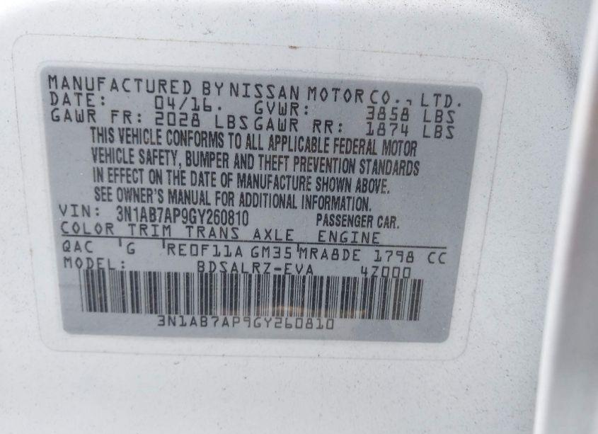 Photo 9 of 2016 Nissan Sentra SR (VIN 3N1AB7AP9GY260810)