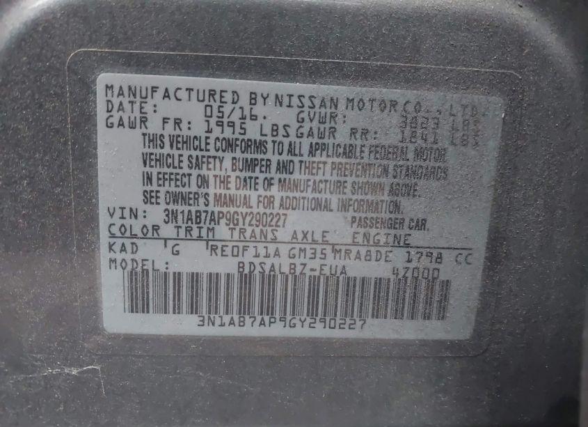 Photo 9 of 2016 Nissan Sentra S (VIN 3N1AB7AP9GY290227)