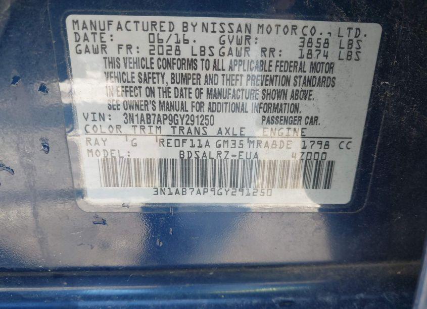 Photo 9 of 2016 Nissan Sentra SR (VIN 3N1AB7AP9GY291250)