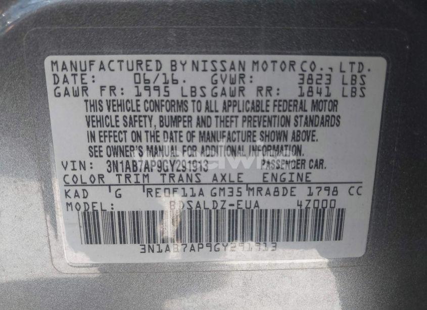 Photo 9 of 2016 Nissan Sentra SV (VIN 3N1AB7AP9GY291913)
