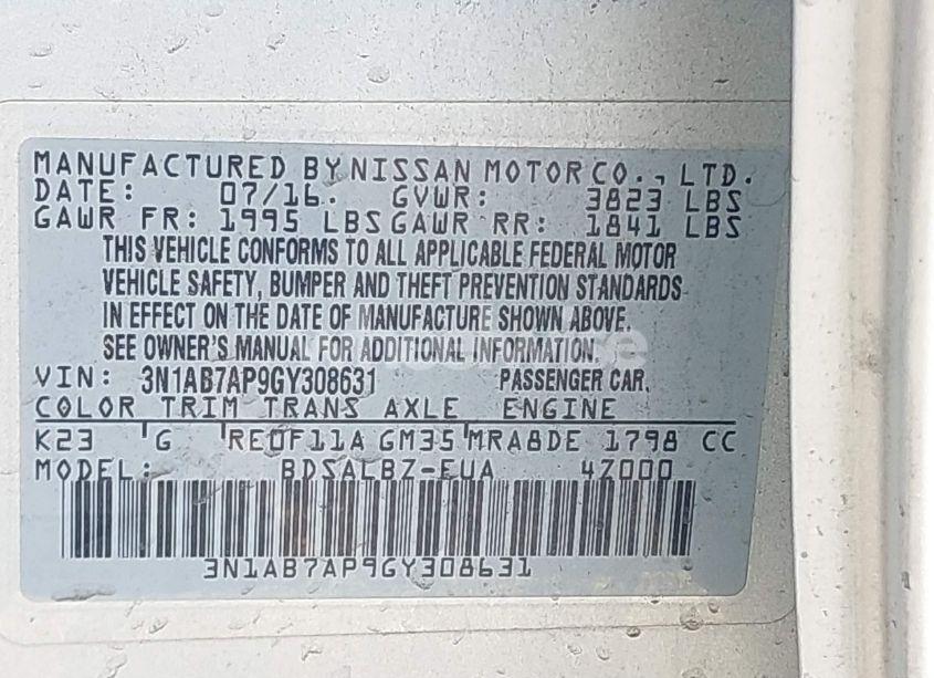 Photo 9 of 2016 Nissan Sentra S (VIN 3N1AB7AP9GY308631)