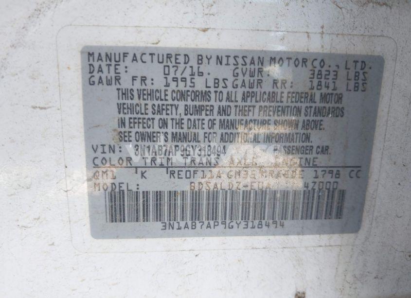 Photo 9 of 2016 Nissan Sentra SV (VIN 3N1AB7AP9GY318494)