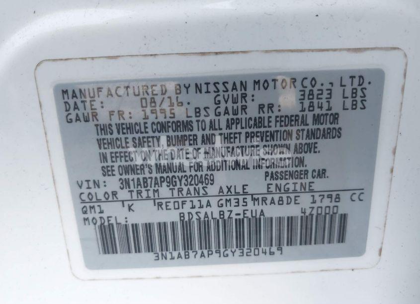 Photo 9 of 2016 Nissan Sentra S (VIN 3N1AB7AP9GY320469)