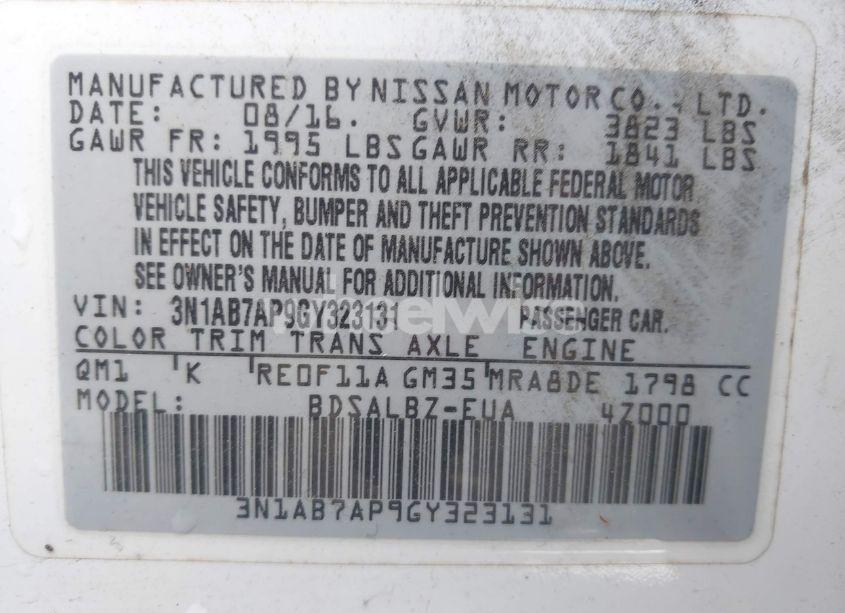 Photo 9 of 2016 Nissan Sentra S (VIN 3N1AB7AP9GY323131)