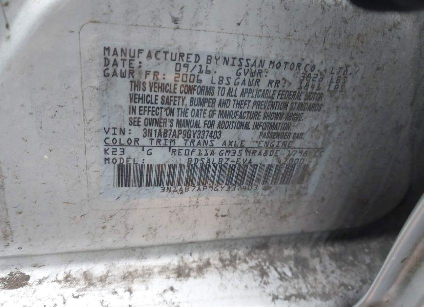 Photo 9 of 2016 Nissan Sentra S (VIN 3N1AB7AP9GY337403)